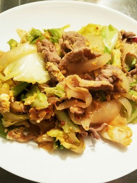 豚こまとキャベツのオイスター卵炒め